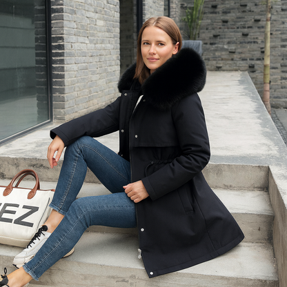 Women's winter hooded jacket with fur collar