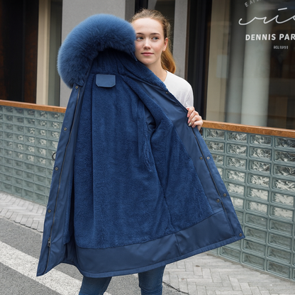 Women's winter hooded jacket with fur collar