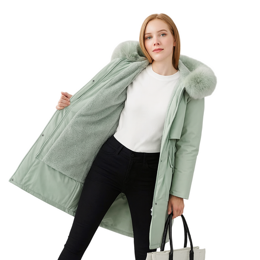 Women's winter hooded jacket with fur collar