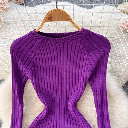 Long-sleeved knitted pencil dress for women