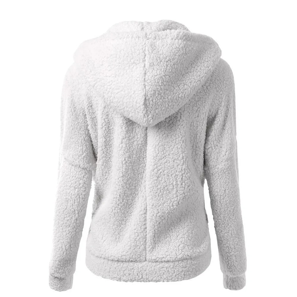 Winter fleece jacket with hood for ladies