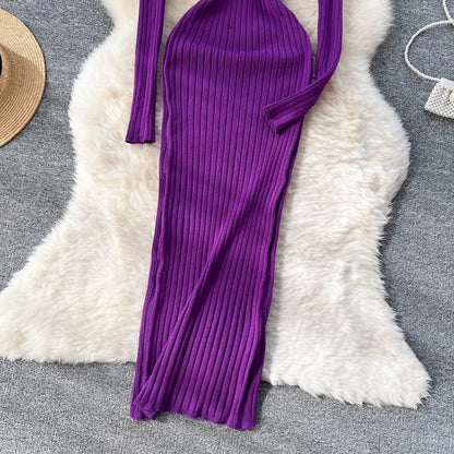 Long-sleeved knitted pencil dress for women