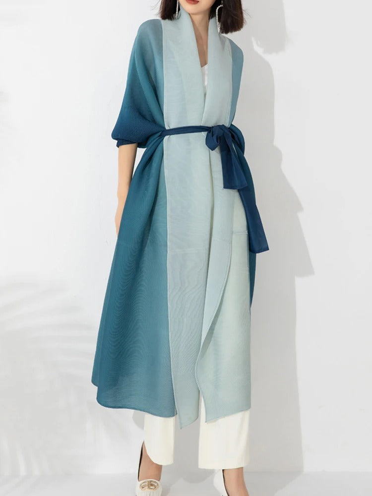 Gradient pleated trench coat for women