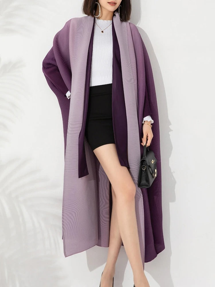 Gradient pleated trench coat for women
