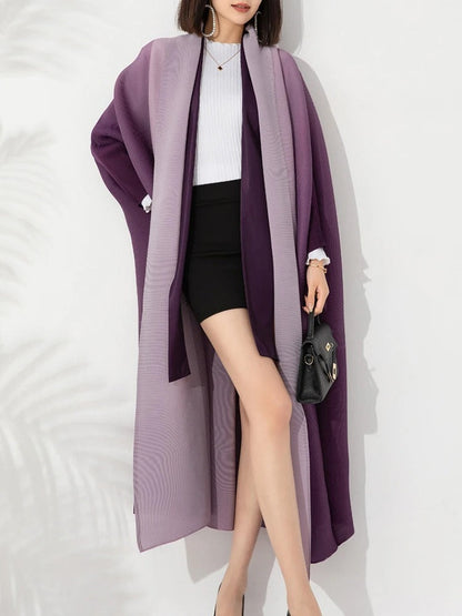 Gradient pleated trench coat for women