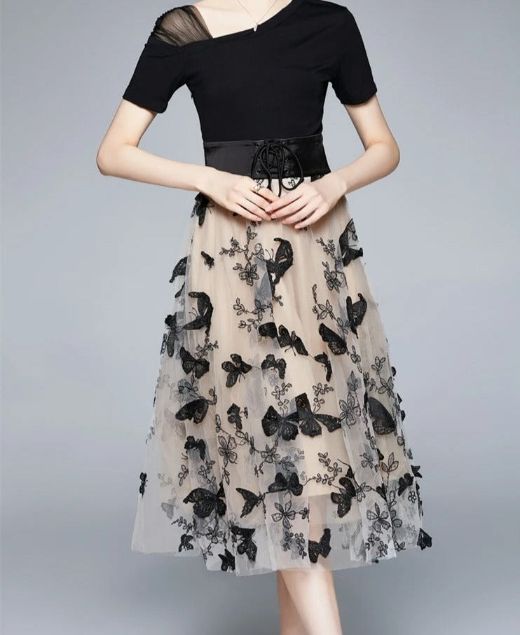 Embroidered Mesh Party Dress for Women