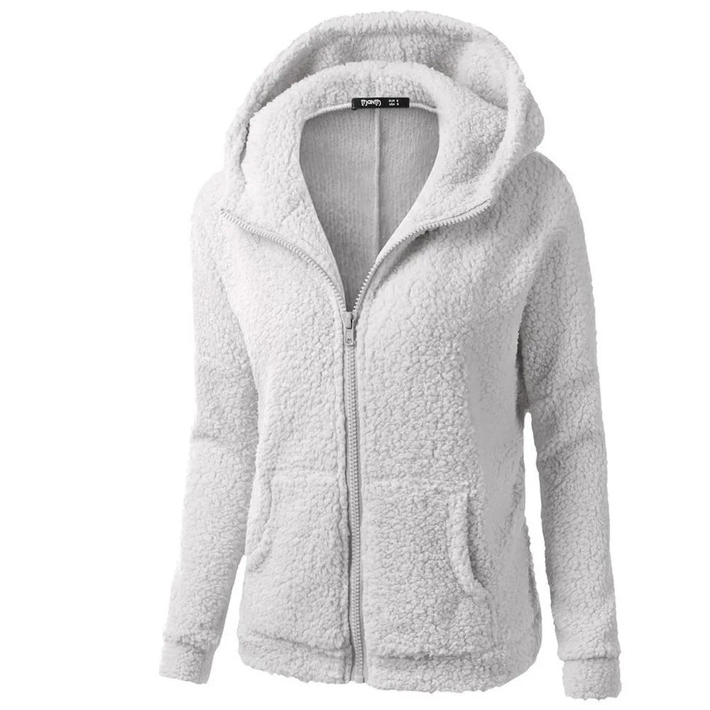 Winter fleece jacket with hood for ladies