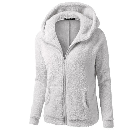 Winter fleece jacket with hood for ladies