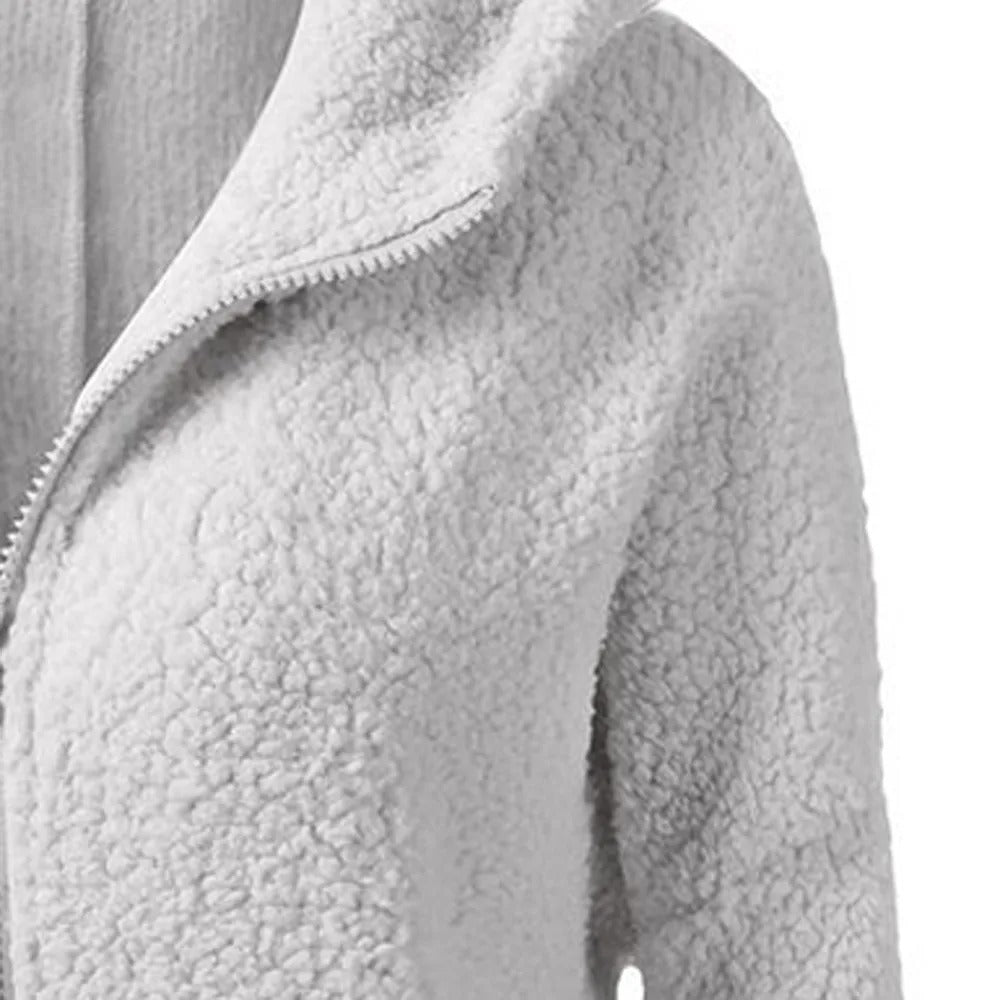 Winter fleece jacket with hood for ladies