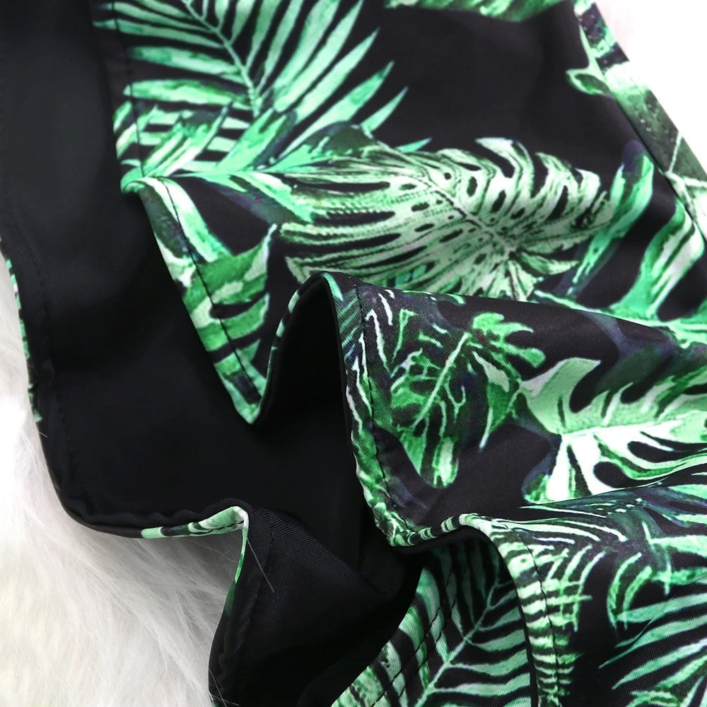 Women's floral print swimming costume with ruffles