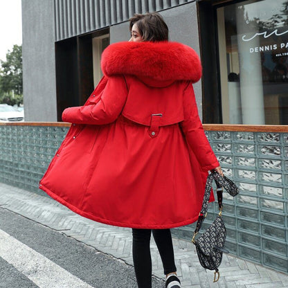 Women's winter hooded jacket with fur collar