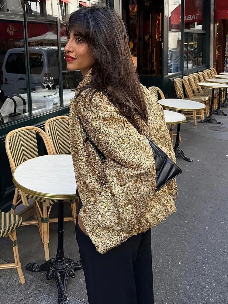 Gold Loose Women's Casual Jacket