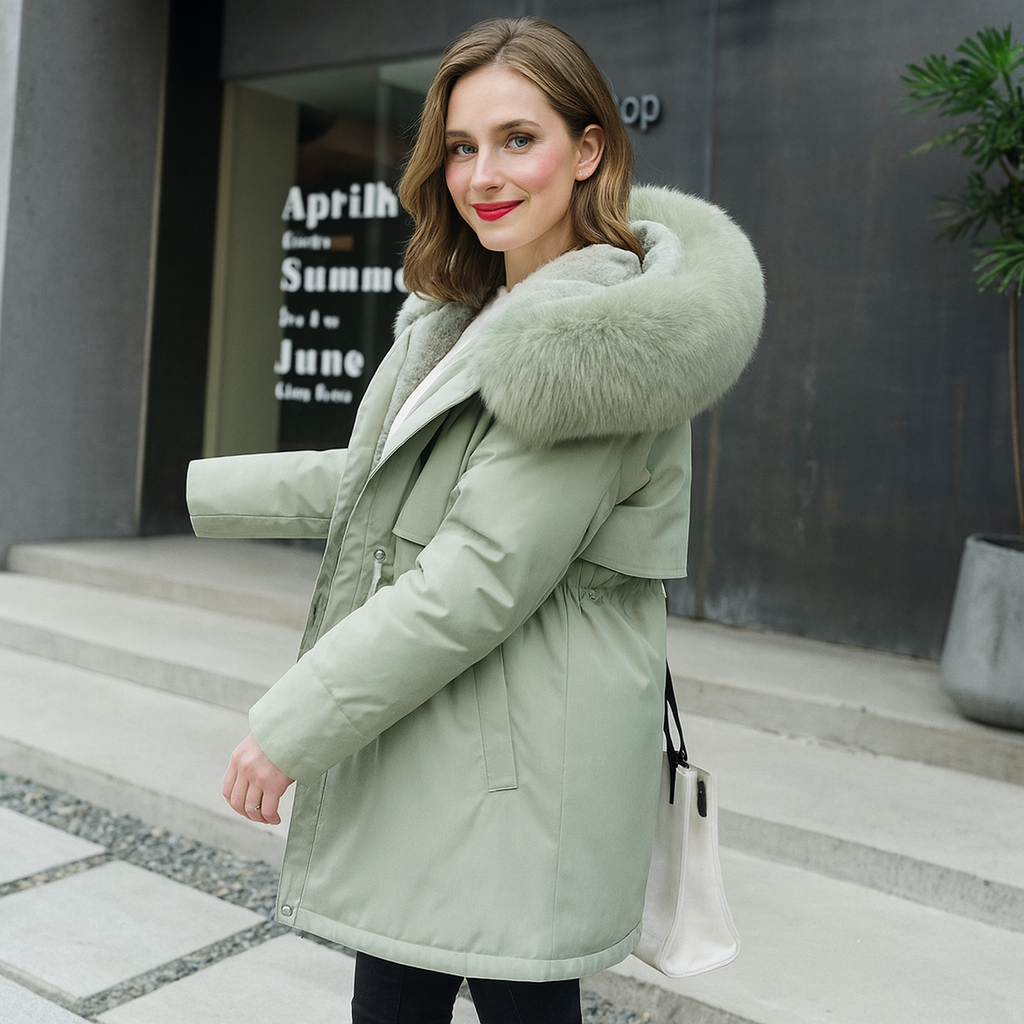 Women's winter hooded jacket with fur collar