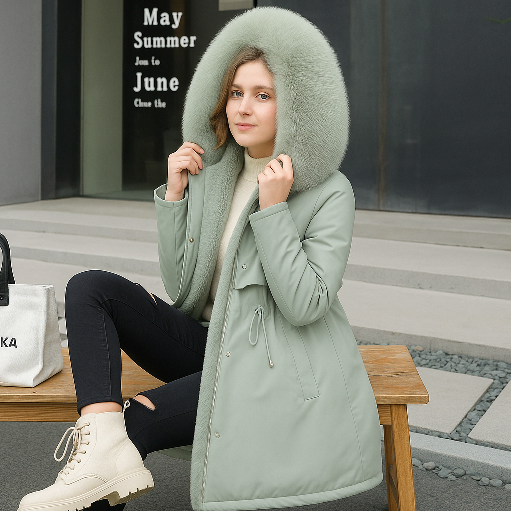 Women's winter hooded jacket with fur collar