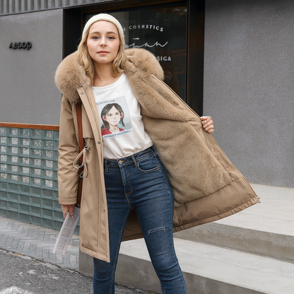 Women's winter hooded jacket with fur collar