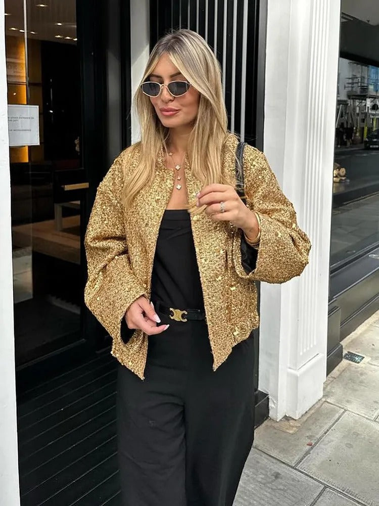 Gold Loose Women's Casual Jacket