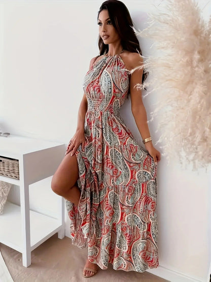 Women's Vintage Boho Print Halter Dress