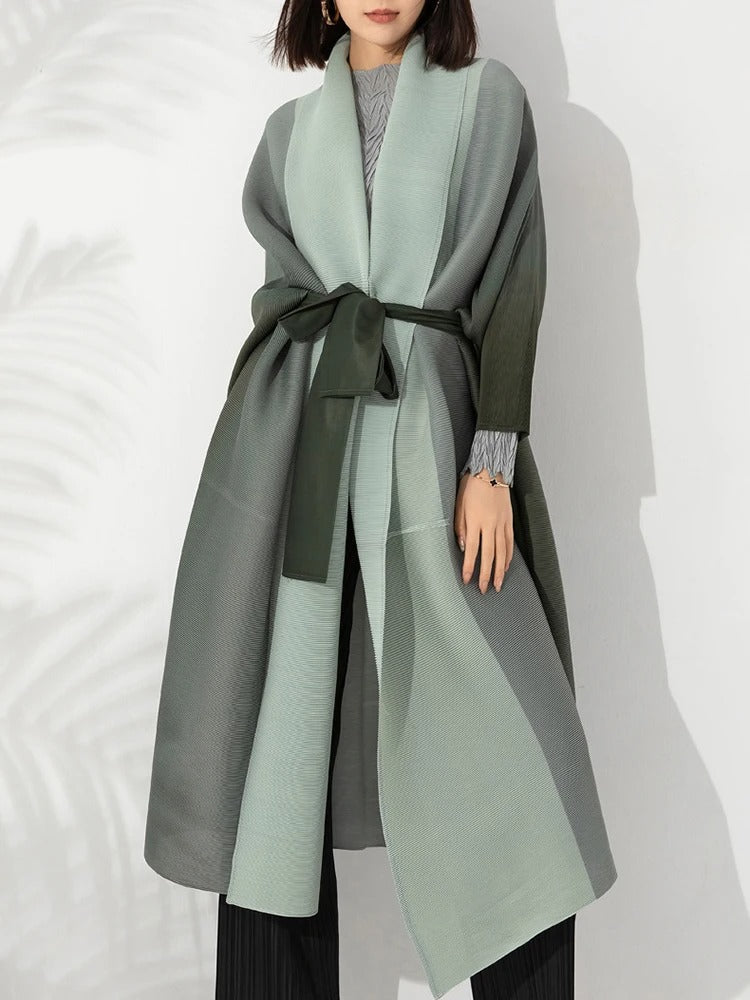 Gradient pleated trench coat for women