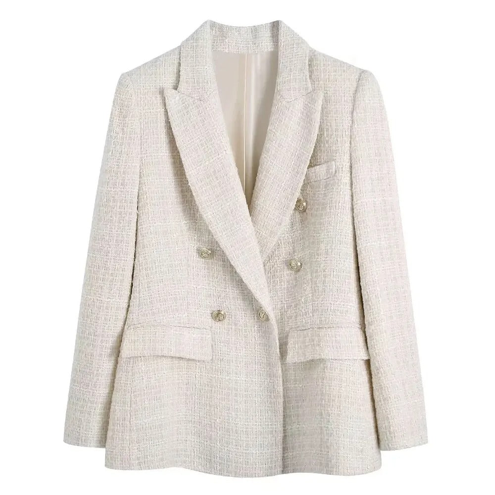 Women's double-row tweed blazer