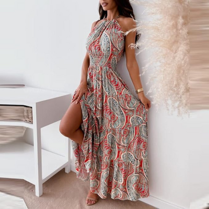 Women's Vintage Boho Print Halter Dress