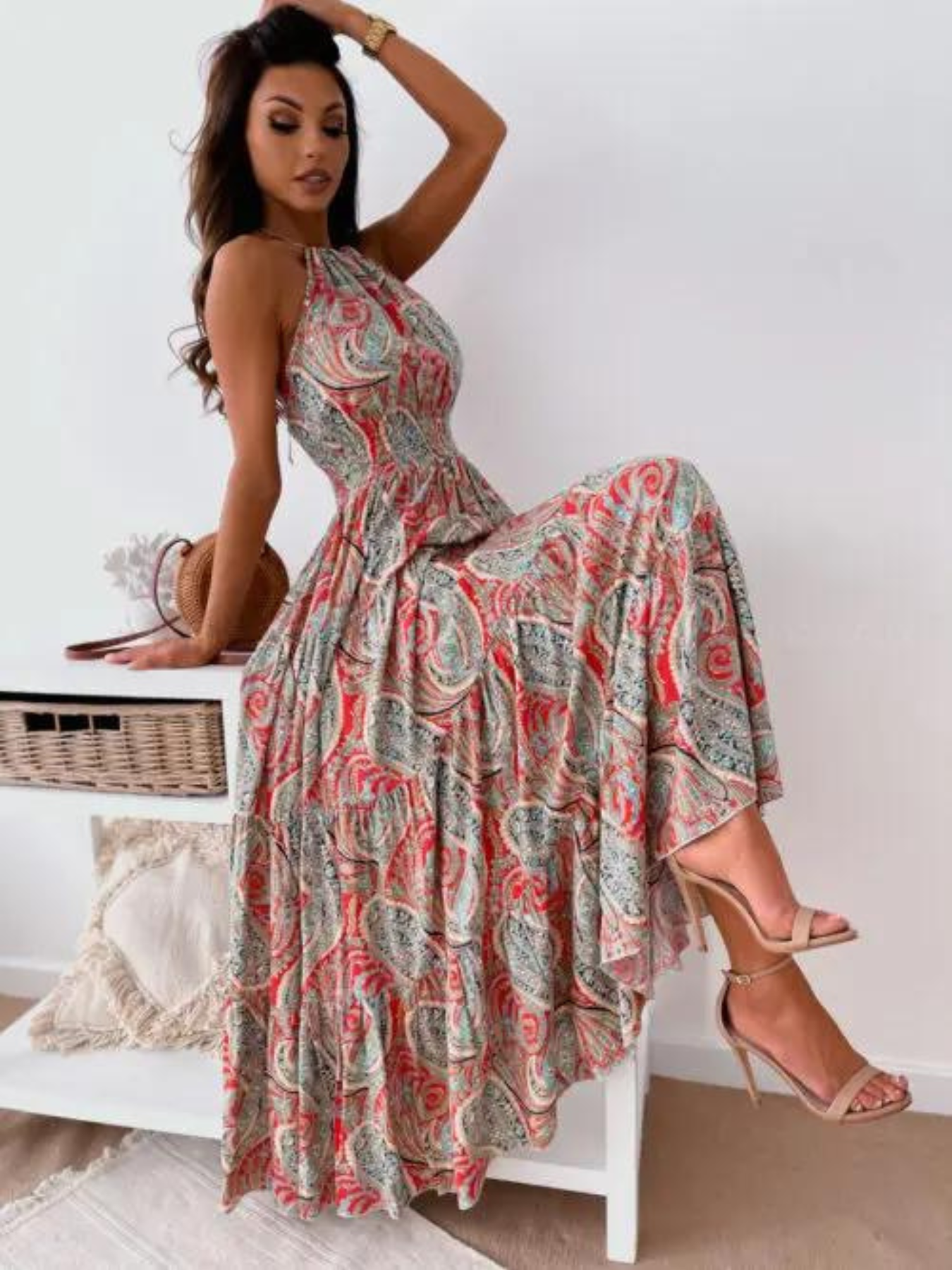 Women's Vintage Boho Print Halter Dress