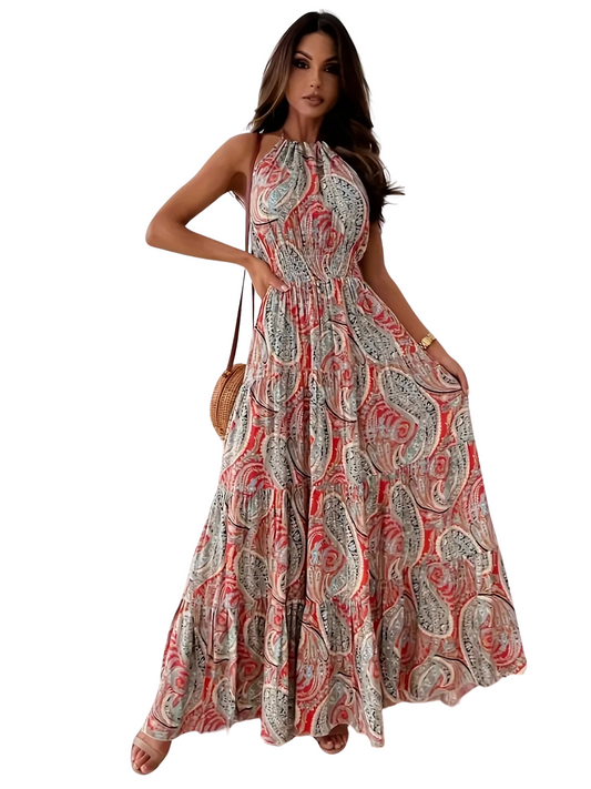 Women's Vintage Boho Print Halter Dress