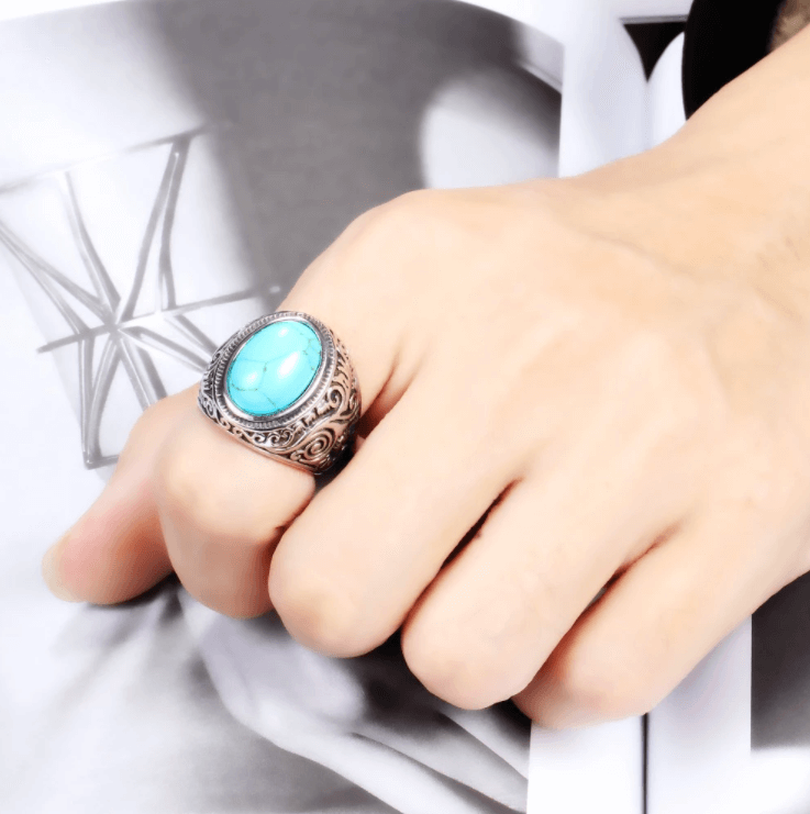 Mannen Vintage Turquoise Stone Ring