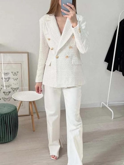 Women's double-row tweed blazer