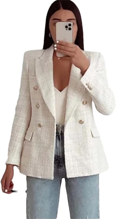 Women's double-row tweed blazer