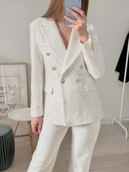 Women's double-row tweed blazer