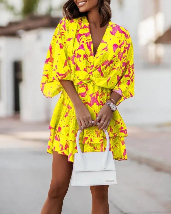 Women's Mini Dress Floral Print Casual Cotton