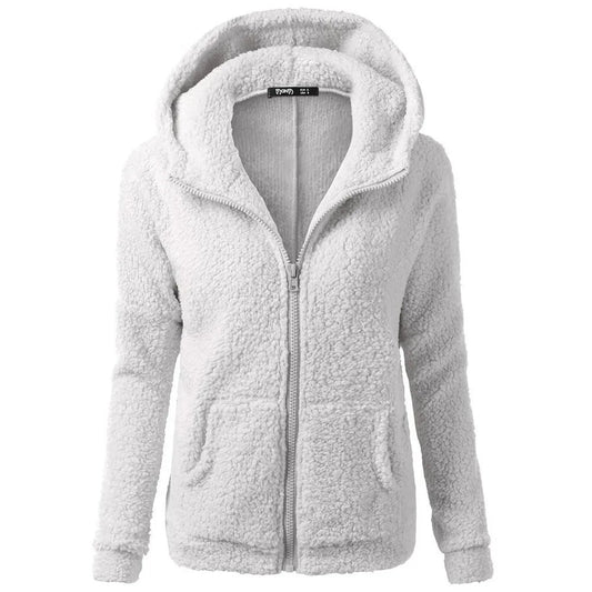 Winter fleece jacket with hood for ladies