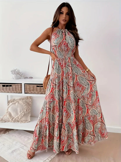 Women's Vintage Boho Print Halter Dress