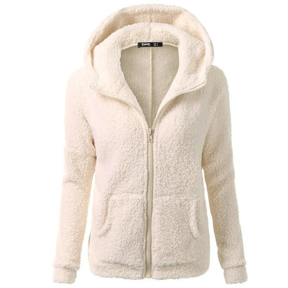Winter fleece jacket with hood for ladies
