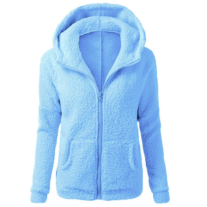 Winter fleece jacket with hood for ladies