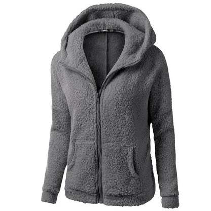 Winter fleece jacket with hood for ladies