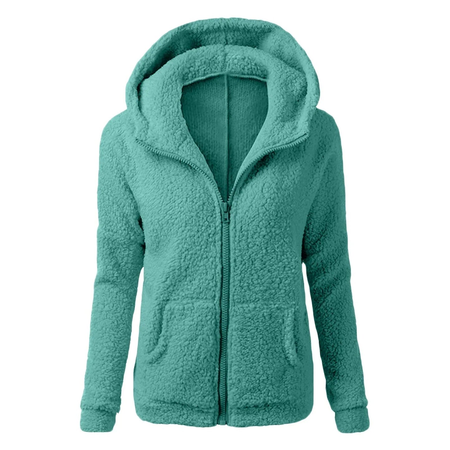 Winter fleece jacket with hood for ladies