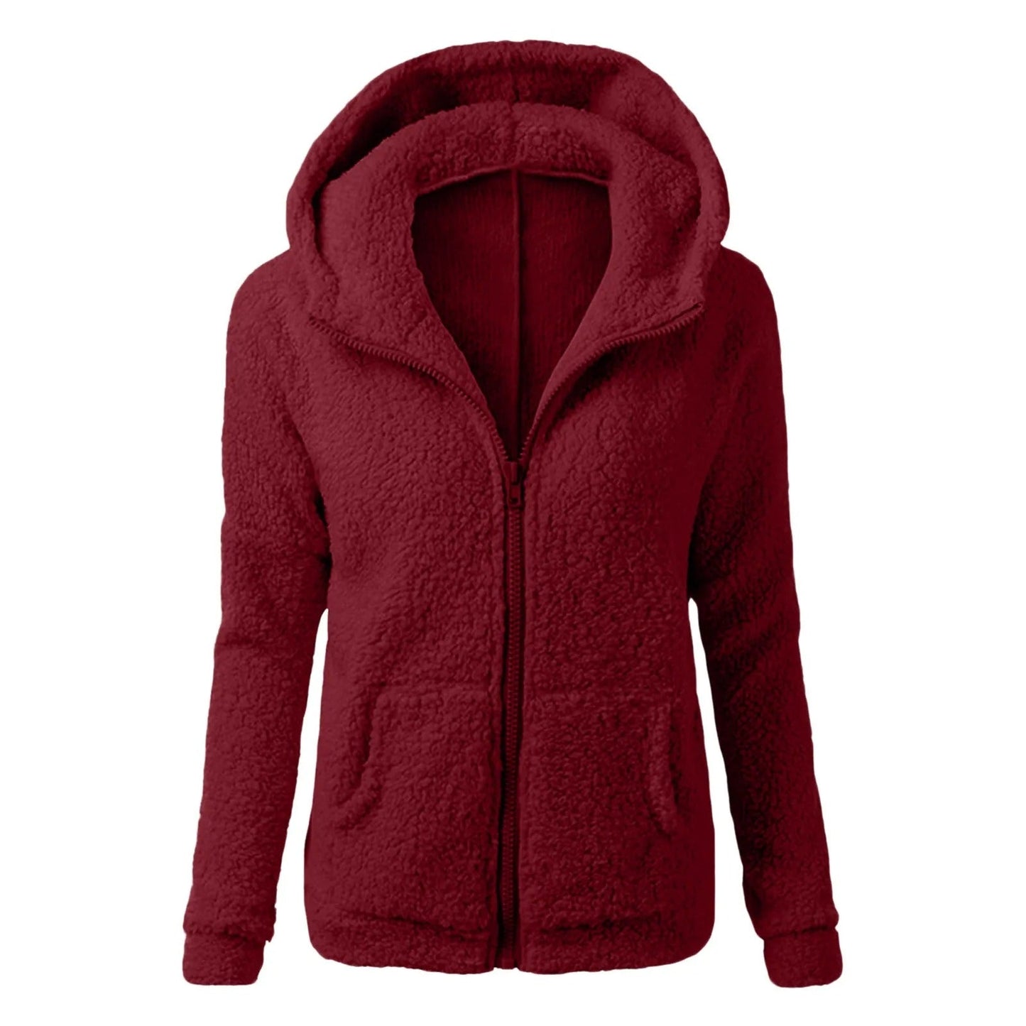 Winter fleece jacket with hood for ladies