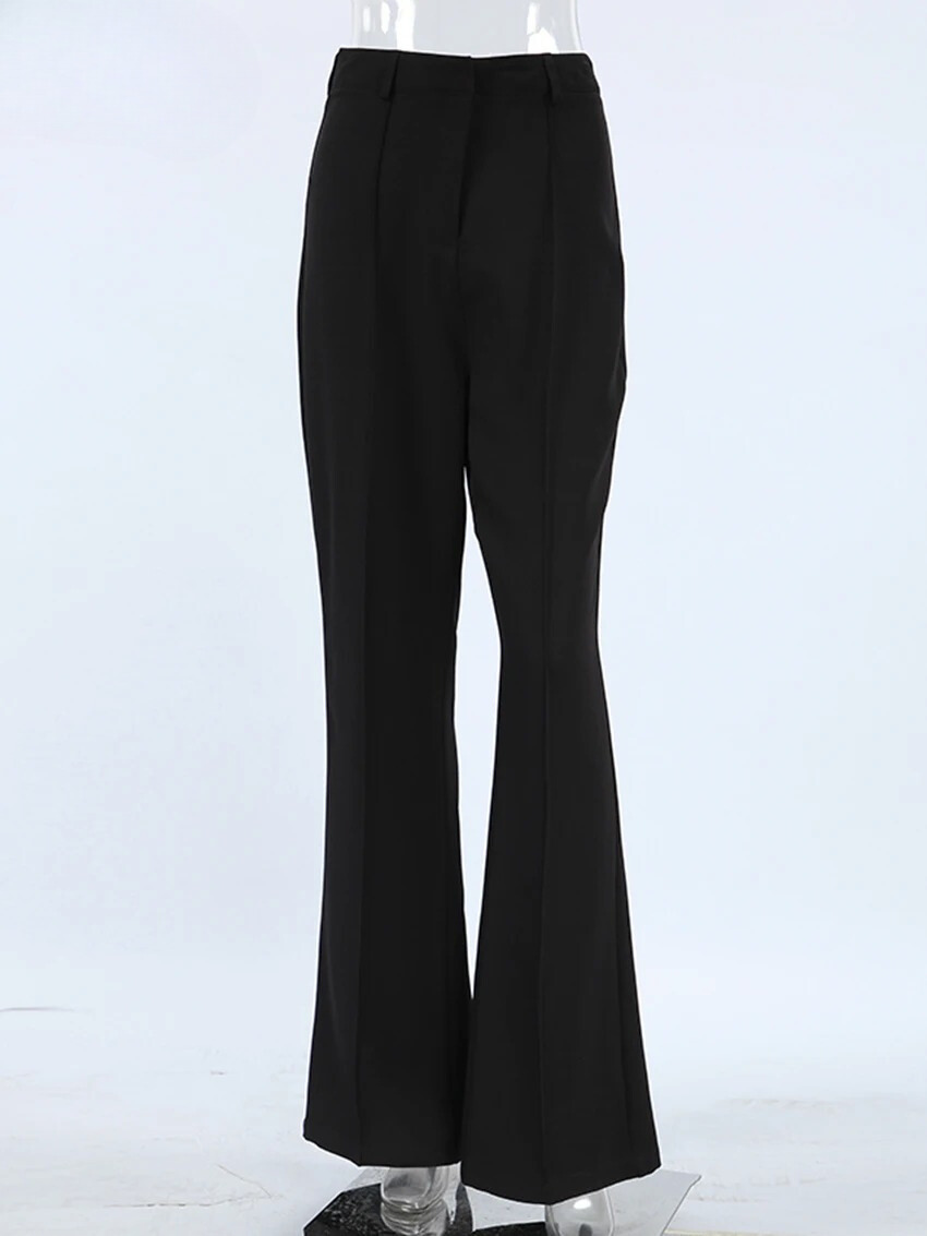 High Waist Pleated Flare Trousers