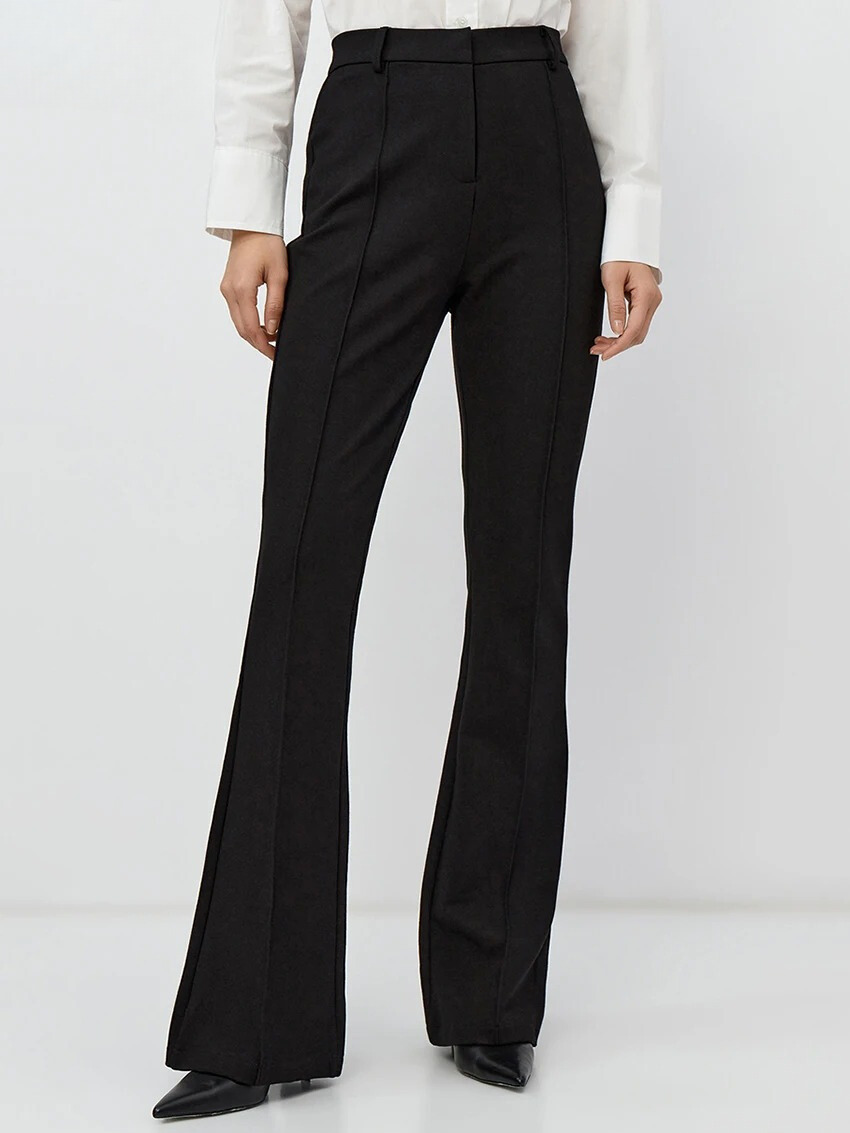 High Waist Pleated Flare Trousers