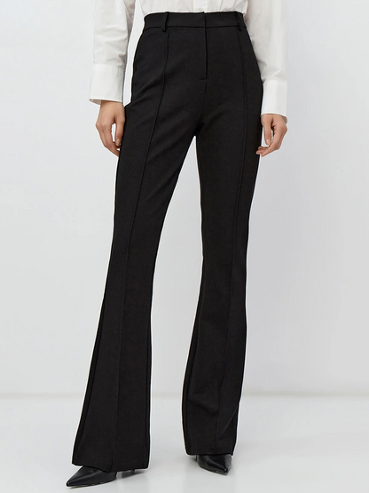 High Waist Pleated Flare Trousers