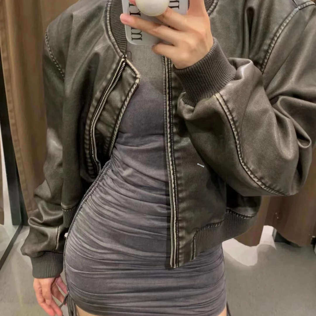 Women's zip-up motorbike jacket