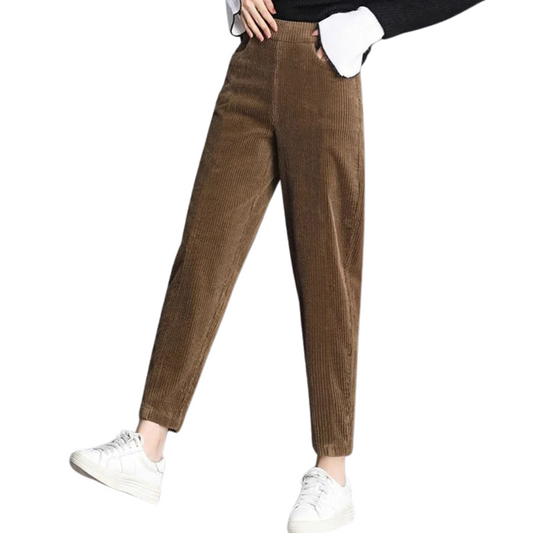 Corduroy warm women's trousers with fleece lining