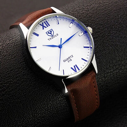 Men's Leather Style Bracelet Wristwatch