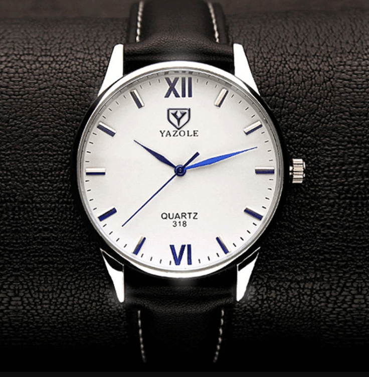 Men's Leather Style Bracelet Wristwatch