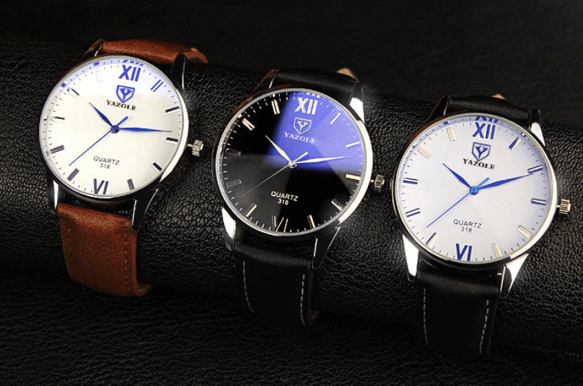 Men's Leather Style Bracelet Wristwatch