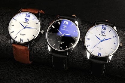 Men's Leather Style Bracelet Wristwatch