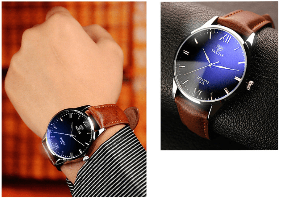 Men's Leather Style Bracelet Wristwatch