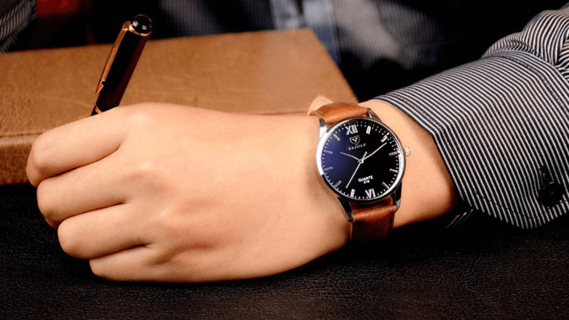 Men's Leather Style Bracelet Wristwatch